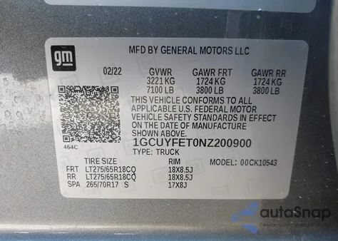 2022 Chevrolet Silverado 1500 Ltd 4Wd Short Bed Lt Trail Boss from USA, damaged, VIN 1GCUYFET0NZ200900